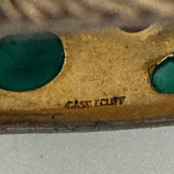 Vtg Castlecliff Cuff Bracelet Gold Tone Wide Unfoiled Glass Cabochons Crystals - Picture 5 of 14